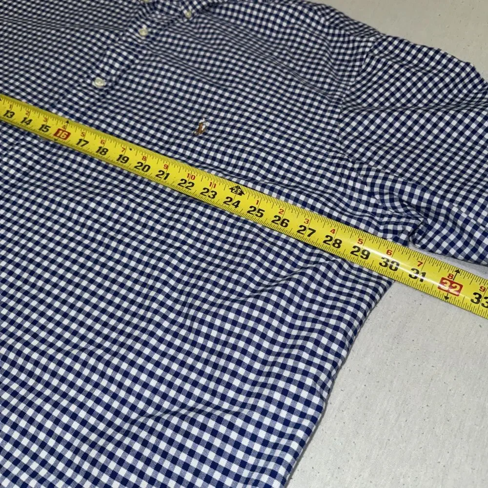 POLO RALPH LAUREN BUTTON SHIRT 3XLT TALL White Blue OXFORD CHECK PONY SS EUC